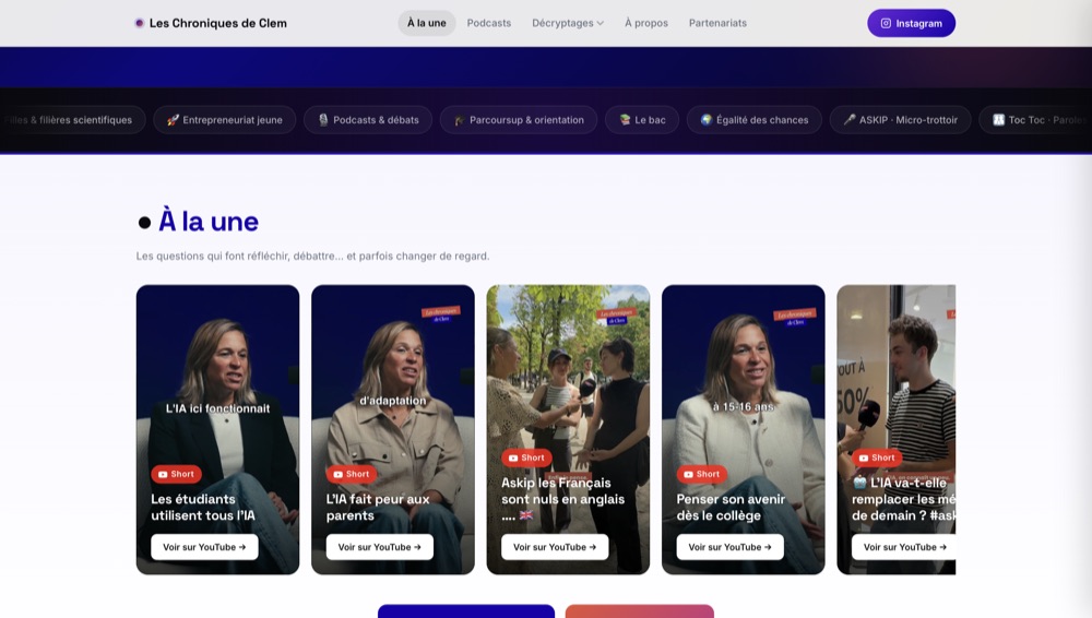 Section du site leschroniquesdeclem.fr
